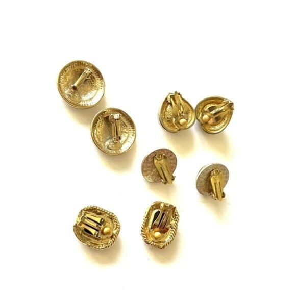 Vintage Lot of 4 Pair Clip on Earrings Gold Tone Enamel Heart Shape Black - Picture 6 of 8